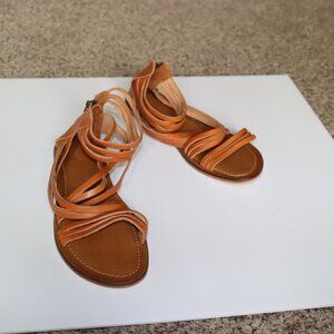 New Never Worn Garnet Hill Size 9.5 Strappy Flat Sandals Medium Brown Leather
